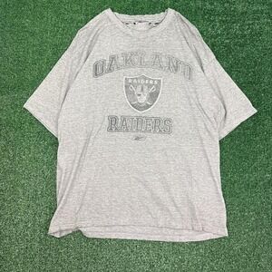 Thrashed and distressed, Oakland Raiders, vintage Reebok gray short sleeve NFL